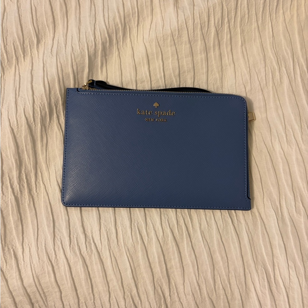 NWT Kate Spade Lucy L Zip Wristlet - periwinkle blue iris color